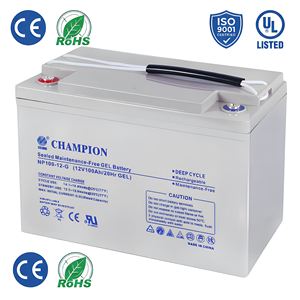 <span class=keywords><strong>Batterie</strong></span> rechargeable Champion Pure <span class=keywords><strong>Gel</strong></span> <span class=keywords><strong>12V</strong></span> <span class=keywords><strong>100Ah</strong></span> 1200Wh à décharge profonde pour systèmes solaires, appareils électroménagers, onduleurs et outils électriques - Product Image 1