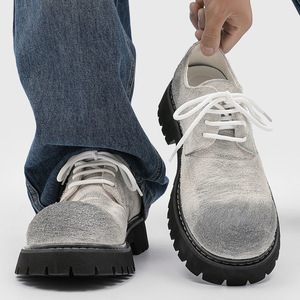 2026 Men's Casual <b>White</b> Work Shoes Vintage Distressed Derby Shoes Chunky Sole Height Increasing <b>Heel</b> Shoes Luxury Designer Shoes - Product Image 2