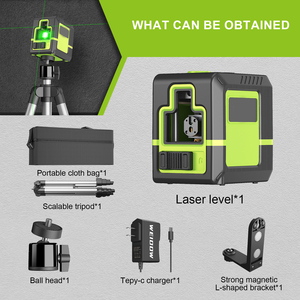 Niveau <span class=keywords><strong>laser</strong></span> vert 2D à 2 lignes, auto-nivelant, 360°, outil <span class=keywords><strong>laser</strong></span> professionnel industriel <span class=keywords><strong>avec</strong></span> trépied et récepteur pour une utilisation en intérieur et en extérieur - Product Image 1
