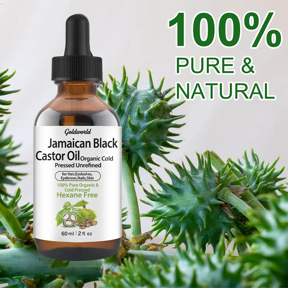 Private Label Black Jamaican Castor Oil Para Cabelo Cílios Sobrancelha Crescimento Puro Frio Pressionado Óleo De Rícino Orgânico