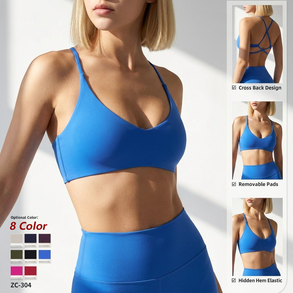 Naked Feel Spliced Yoga Bra Criss Cross Strappy Sports Bra Hidden Elastic Hem Fitness Top Breathable Slim Women Gym Sportswear