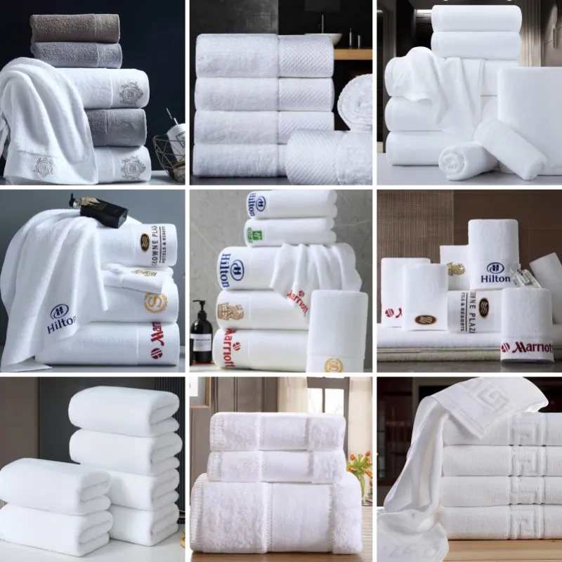5 star hotel towels white custom logo bathroom linen 100% cotton face hand bath hotel towel set