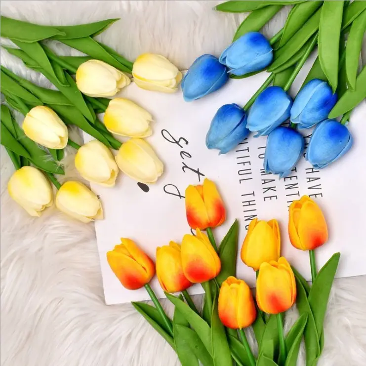 Real touch fiori artificiali mini fiore del tulipano per la casa e decorazione di cerimonia nuziale dell'unità di elaborazione del fiore del tulipano