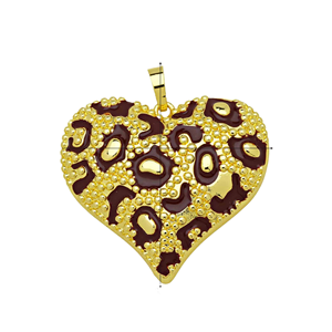 Colgante de Corazón con Estampado de Leopardo <span class=keywords><strong>en</strong></span> Turquesa, Negro y Marrón, Esmalte Goteado, Cobre, Chapado <span class=keywords><strong>en</strong></span> Oro de 18K - Product Image 4