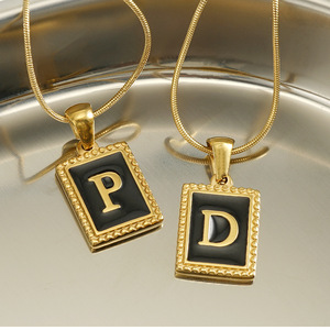 Zogxin 18K Gold Plated Stainless Steel Letter Necklace Snake Chain Square Pendant Jewelry English Alphabet Fashion Pendant - Product Image 3