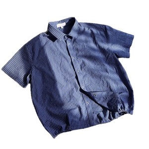 เสื้อเชิ้ตแขนสั้นผ้าฝ้ายลายสก๊อตสีน้ำเงินคุณภาพสูง คอปกแบบพับได้ มีเชือกผูก มีลูกปัดตกแต่ง Miu Linesummers อเนกประสงค์ - Product Image 3