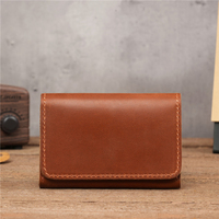 Dompet kulit asli pria, dompet kulit ramping, penutup jepret, kulit kuda gila, dompet koin