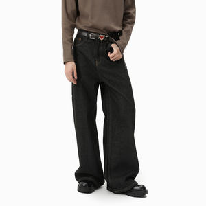Pantalones Vaqueros de Mezclilla Oscura para Hombre, Corte Recto en Forma de <span class=keywords><strong>H</strong></span>, Pierna Ancha, Cintura Media, Estilo Casual, Personalizables, a la Moda - Product Image 2