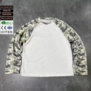 Custom Men Streetwear Oversized Cotton Color <b>Block</b> Camouflage <b>Waffle</b> Knit Long Sleeve Tee Shirt - Product Image 1