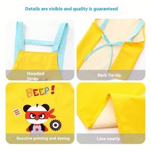 Nouvel ensemble tablier imprimé trois pièces pour enfants, vêtements de peinture pour bébés de maternelle, imperméables et anti-salissures pour la cuisine et les tâches ménagères - Product Image 3