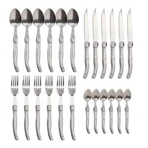 24pcs Cutlery Set Stainless Steel Steak Knife Set Laguiole decorated Dinner Forks Dinner&Tea Spoons Sets Western Dinnerware