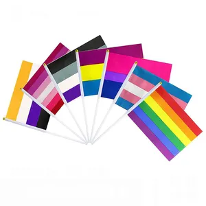 Bendera Mini kecil populer 14*21cm bendera pelangi Gay Lgbt tongkat bendera tiang plastik untuk kegiatan