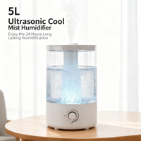 Humidificateurs pour chambre à coucher, 5L, remplissage par le haut, 30H d'autonomie et 26dB de silencieux, pour grande pièce, humidificateur ultrasonique à brume froide et capteur d'humidité
