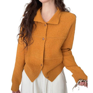 Elegant Socialite Stand Collar Convertible Lapel Knit <b>Cardigan</b> Women Temperament Versatile Sweater <b>Coat</b> Multi-Color Optional - Product Image 3