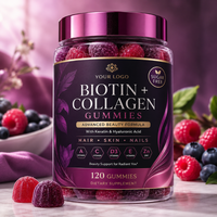 Gummies de biotine et collagène virales, à la kératine et à l'acide hyaluronique, sans sucre, à base de pectine, véganes, sans gluten, pour cheveux, peau et ongles, 120 unités