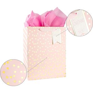 Pink Gold Foil Polka Dot Gift Bag With Card And <b>Tissue</b> Paper Birthday <b>Wedding</b> Bridal Shower Graduation - Product Image 5