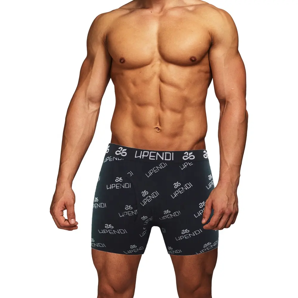 95% Cotton Custom Logo Boxer Briefs Sublimation Print Boxers For Men Pack Soft Cotton Open Fly Long Leg Men's Underwear