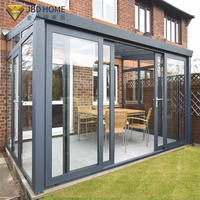 JBDhome Moderno Aluminio Vidrio Sunroom Barato Marco de madera prefabricado con techo plano templado para residencial Villa Solarium