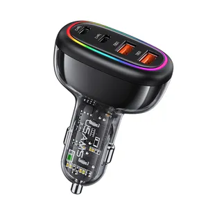 USAMS Transparent PD30W+QC3.0 AACC 120W Transparent Fast Car Charger With Colorful Light Fast Charging Car Chargers