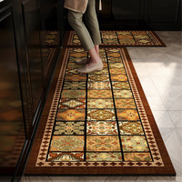 Kitchen Rug Long Runner Non Slip Rubber Backed PU Water Absorbent Vintage Patchwork Tile Print Floor Carpet for Kitchen