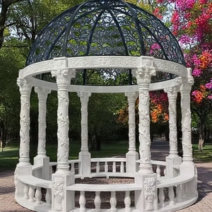 Decoración de Jardín BLVE, Pabellón de Piedra Natural Tallado a Mano de Lujo, Gazebo de Mármol Blanco con Domo Metálico - Product Image 6