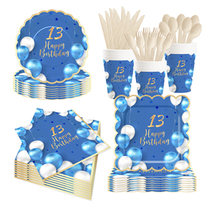 DAMAI - Juego de Vajilla Desechable para Fiesta de 13 Años, Decoración para Fiesta de 13 Años en Azul y Dorado para Niño - Product Image 4