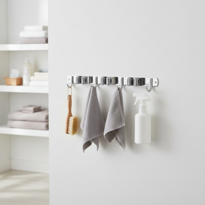 Space Saving Anti-Slip <strong>Wall</strong> Mounted Stainless Steel <strong>Mop</strong> and Broom Holder Garden Tool Organizer with Hooks for Garage Kitchen - Product Image 4