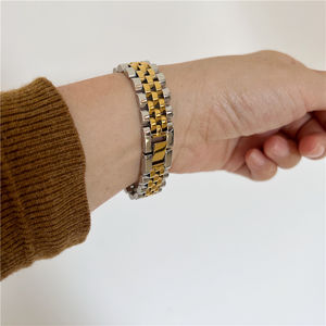 13mm 하이 엔드 조절 유행 대담한 18k PVD 골드 도금 2 톤 Chunky 밴드 스테인레스 스틸 팔찌 - Product Image 3