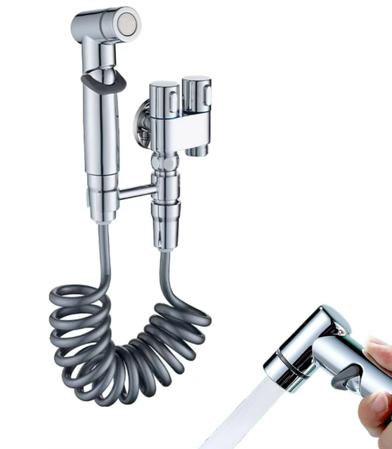 Handheld Bidet Sprayer for Toilet 1-In-2-Out Dual Control Valve Mini Toilet Faucet Kit Handheld Bidet Attachment