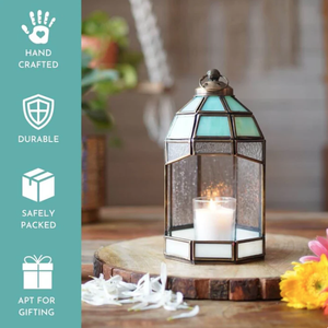 Linterna de latón de vidrieras rústicas, candelabro de Metal de 8,8x4,7 pulgadas para fiesta, balcón, Patio, sala de estar y decoración de boda - Product Image 6