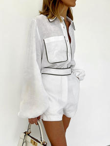 Abito da ufficio in <span class=keywords><strong>lino</strong></span> di cotone di alta qualità da <span class=keywords><strong>donna</strong></span> bianco ampio Casual Shorts due pezzi set per l'estate - Product Image 3