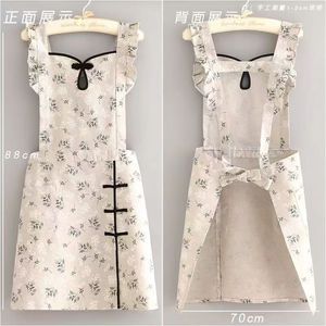 Chinese Style Floral Cotton Linen Apron Sleeveless Kitchen Cooking Anti Oil Stain Apron For Women - Product Image 4