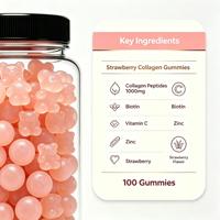 Gummies de Collagène Beauté 100 Gummies Saveur Fraise Peptides de Collagène Hydrolysés Complément Masticable pour Femmes