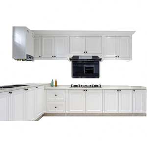 European Fashionable Clean Feeling Solid Wood Kitchen Shaker <b>Cabinet</b> with Brass Konb Wholesales - Product Image 1