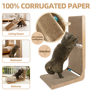 L-förmiger Katzen kratzer, Katzen kratzer für Innen katzen, die Möbel karton mit Ballspiel zeug schützen - Product Image 3