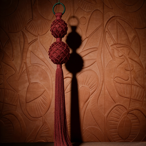 Decoración de Pared de Macramé Roja Tejida a Mano con Borla Individual Esférica, Decoración para el Hogar, para Sala de Estar, Boda - Product Image 3
