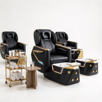 Fauteuil de pédicure électrique de luxe noir et or avec fonction de massage du dos, vapeur et station de spa inclinable