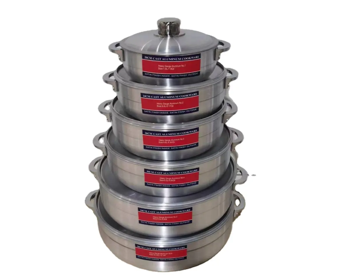 Batterie de cuisine en aluminium de six pièces comprenant des casseroles