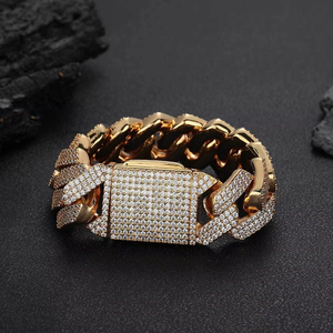 Bijoux Hip Hop, Bracelet en Zircon, Boucle à Rabat de 25 mm, Chaîne Cubaine à Trois Rangs en Forme de Rhombus, Tanjing - Product Image 2