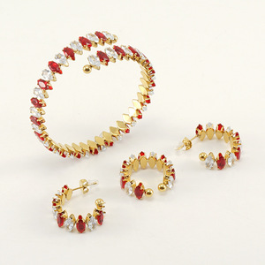 Zogxin Red Zircon Hoop Earrings And <b>Bracelet</b> <b>Set</b> 18K Gold Plated Stainless Steel Party Jewelry Fashion Accessories - Product Image 2