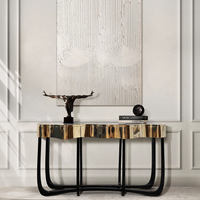 Meubles de salon au design élégant pour la maison, structure en acajou luxueuse fabriquée à la main et table console en laiton poli