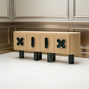 Meuble buffet moderne en bois de chêne <span class=keywords><strong>blanc</strong></span> lavé, artisanat artisanal, avec rangement en marbre vert de luxe - Product Image 1