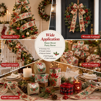 Ruban en toile de jute synthétique imprimé Noël, rouleau de ruban pour couronnes d'arbre, guirlandes, escaliers, nœuds cadeaux, décorations de fêtes, fournisseur en gros