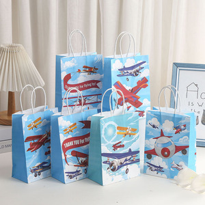 Sacs cadeaux en forme d'avion, sacs à friandises en papier bleus en forme d'avion avec poignées pour décorations <span class=keywords><strong>de</strong></span> fête d'anniversaire - Product Image 5