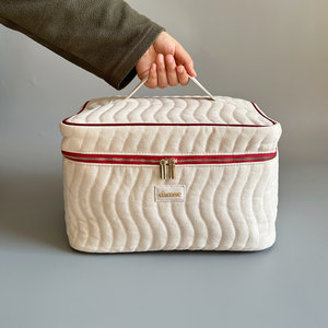 Large Capacity Storage <b>Makeup</b> Bag Large Size Beige Cotton Beauty Bag Thickened Material Multi-Functional Zipper Bag - Product Image 2