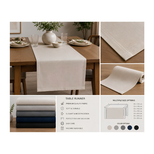 Wholesale Linen Look Cotton <b>Table</b> <b>Runner</b> Elegant Mitered Corner Hotel Restaurant <b>Dining</b> <b>Table</b> Decor Supplier Denizli Turkey OEM - Product Image 1