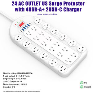 15a כוח רצועה 24 לשקע 4 USB-A 2 USB-C מגן מתח USB תוסף מתג - Product Image 5