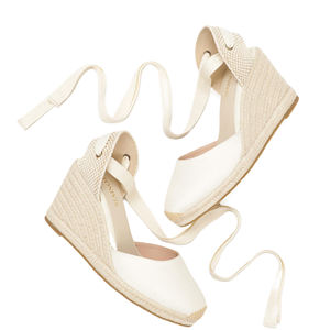 Sandali con tacco alto alla moda, con cinturino alla caviglia, zeppa, tomaia in lino traspirante, scarpe da donna con zeppa e plateau a punta chiusa - Product Image 3