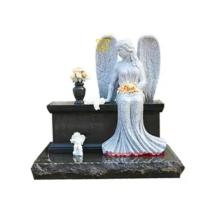 Nghĩa trang tượng đài đá khắc sản phẩm cánh thiên thần tượng thiết kế bia mộ bằng đá cẩm thạch màu đen với bình
