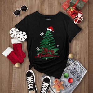 T-shirt Estiva Casual con Stampa <span class=keywords><strong>Natalizia</strong></span>, Maglietta Creativa con Collo Tondo e Motivi Cartoon per <span class=keywords><strong>Donna</strong></span>, Comoda e Alla Moda - Product Image 2